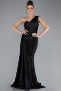 Black One Sleeve Long Sequined Evening Gown ABU4378