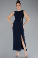 Navy Blue Sleeveless Slit Midi Party Dress ABK2169