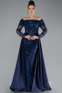 Navy Blue Off The Shoulder Tail Scaly Evening Gown ABU4380