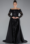 Black Off The Shoulder Tail Scaly Evening Gown ABU4380