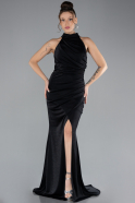 Black Halter Neck Slit Long Glitter Prom Gown ABU4383