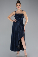 Navy Blue Low Cut Midi Glittery Cocktail Dress ABK2170