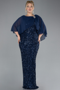 Navy Blue Short Shawl Sleeve Long Scaly Plus Size Evening Gown ABU4354