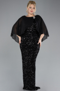 Black Short Shawl Sleeve Long Scaly Plus Size Evening Gown ABU4354