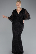 Black Short Sleeve Beaded Long Plus Size Evening Gown ABU4390