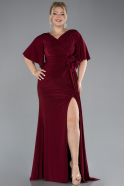 Burgundy Short Sleeve Slit Plus Size Evening Gown ABU4391