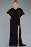 Black Short Sleeve Slit Plus Size Evening Gown ABU4391