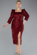 Red Short Sleeve Midi Scaly Evening Dress ABK2172