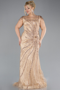 Gold Stone Embroidered Long Plus Size Evening Gown ABU4276