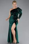 Emerald Green One Sleeve Slit Long Velvet Plus Size Evening Dress ABU4339