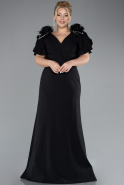 Black Short Sleeve V Neck Long Plus Size Evening Dress ABU4353