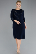 Navy Blue Midi Plus Size Evening Dress ABK1621