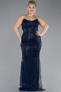 Long Navy Blue Plus Size Engagement Dress ABU4384