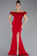 Red Floral Collar Slit Long Plus Size Evening Gown ABU4388