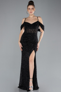 Black Slit Long Stone Prom Gown ABU4394