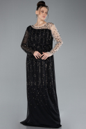 Black Long Sleeve Stoned Plus Size Evening Dress ABU4397