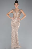 Gold Sleeveless Scaly Long Evening Gown ABU4327