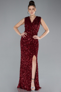 Burgundy Sleeveless Slit Long Sequined Plus Size Evening Dress ABU4401