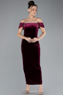 Burgundy Off The Shoulder Midi Velvet Invitation Dress ABK2173