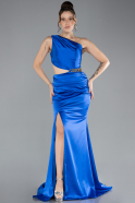 Long Sax Blue Satin Prom Gown ABU4409