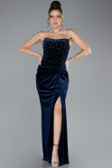 Long Navy Blue Velvet Evening Dress ABU4405