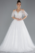 White Guipure Embroidered Long Plus Size Wedding Dress ABU4451