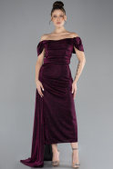 Plum Boat Neck Midi Glittered Plus Size Evening Dress ABK2181