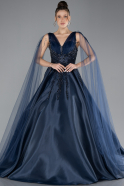 Navy Blue Sleeveless Stoned Long Haute Couture Dress ABU4432