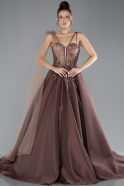 Light Brown Embroidered Long Plus Size Haute Couture Dress ABU4467