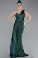 Emerald Green One Sleeve Long Sequined Evening Gown ABU4378