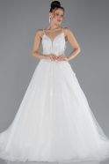 White Laced Straps Long Wedding Dress ABU4476