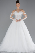 White Laced Long Sleeve Princess Plus Size Wedding Dress ABU4482