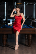 Mini Red Satin Cocktail Dress ABK2174