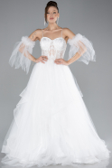 White Strappy Laced Long Tulle Prom Dress ABU4492