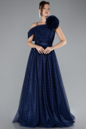 Navy Blue Strappy Long Glitter Engagement Tulle Prom Dress ABU4496