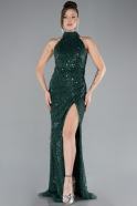 Emerald Green Halter Neck Slit Long Scaly Evening Gown ABU4376