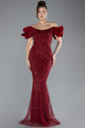 Burgundy Stone Strapless Sleeve Accessories Long Mermaid Evening Gown ABU4509