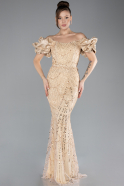 Gold Stone Strapless Sleeve Accessories Long Mermaid Evening Gown ABU4509