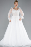 White Stone Embroidered Long Sleeve Plus Size Wedding Dress ABG021