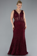 Burgundy Sleeveless Underwire Corset Lace Long Plus Size Evening Gown ABU4504