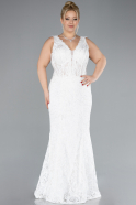 White Sleeveless Underwire Corset Lace Long Plus Size Evening Gown ABU4504