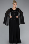 Black Chiffon Shawl Sleeve V Neck Scaly Long Plus Size Evening Dress ABU4507