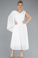 White Sleeveless Midi Chiffon Plus Size Party Dress ABK2195