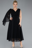 Black Sleeveless Midi Chiffon Plus Size Party Dress ABK2195