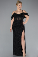 Black Slit Long Stone Plus Size Prom Dress ABU4395