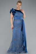 Indigo One Shoulder Glitter Long Plus Size Evening Gown ABU4060