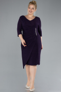 Dark Purple Capri Sleeve Midi Plus Size Evening Dress ABK1950