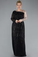 Black Long Sleeve Stoned Plus Size Evening Dress ABU4397