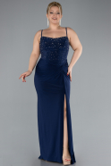 Navy Blue Strapless Slit Long Plus Size Evening Dress ABU4319