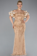 Long Gold Beaded Plus Size Engagement Dress ABU4413